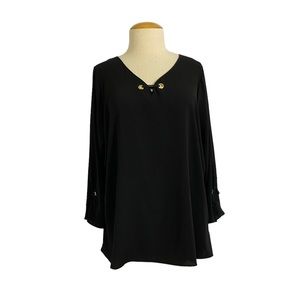 Chenault Long Sleeve Black Keyhole Top 3X